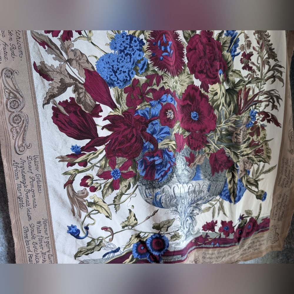 Ginnie Johansen Signed Silk Botanical Scarf 35x35 | Victorian Bouquet - Picture 2 of 4